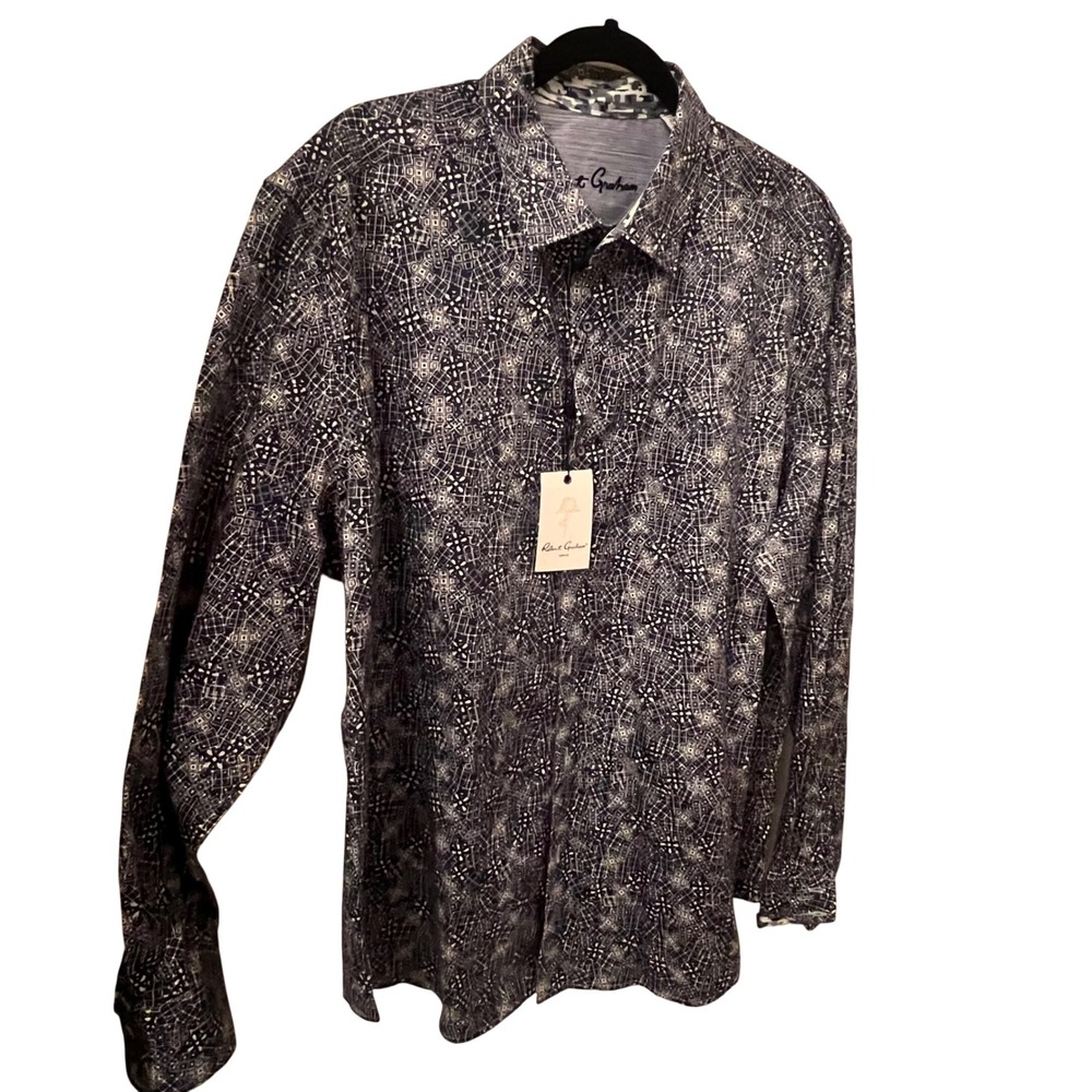 Robert Graham NWT Classic Fit Geometric Print Long Sleeve Shirt. Blue. Mens 2XL